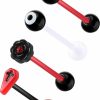 COCHARM Cocharm 4Pcs Black Red Coffin Tongue Rings Acrylic Flexible 14G Plastic Tongue Rings Flat Flower Tongue Rings Red Cz Tongue Barbell Black White Eye Tongue Piercing Jewelry | Body Piercing Barbells