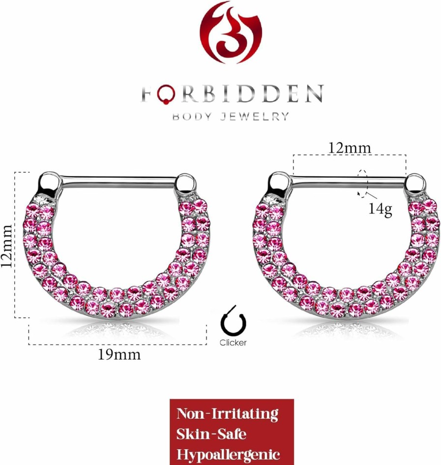 Forbidden Body Jewelry Forbidden Body Jewelry 14G Surgical Steel & Gold Ip Plated Double Lined Crystal Gemmed Nipple Piercing Clicker Ring Set | Body Piercing Barbells