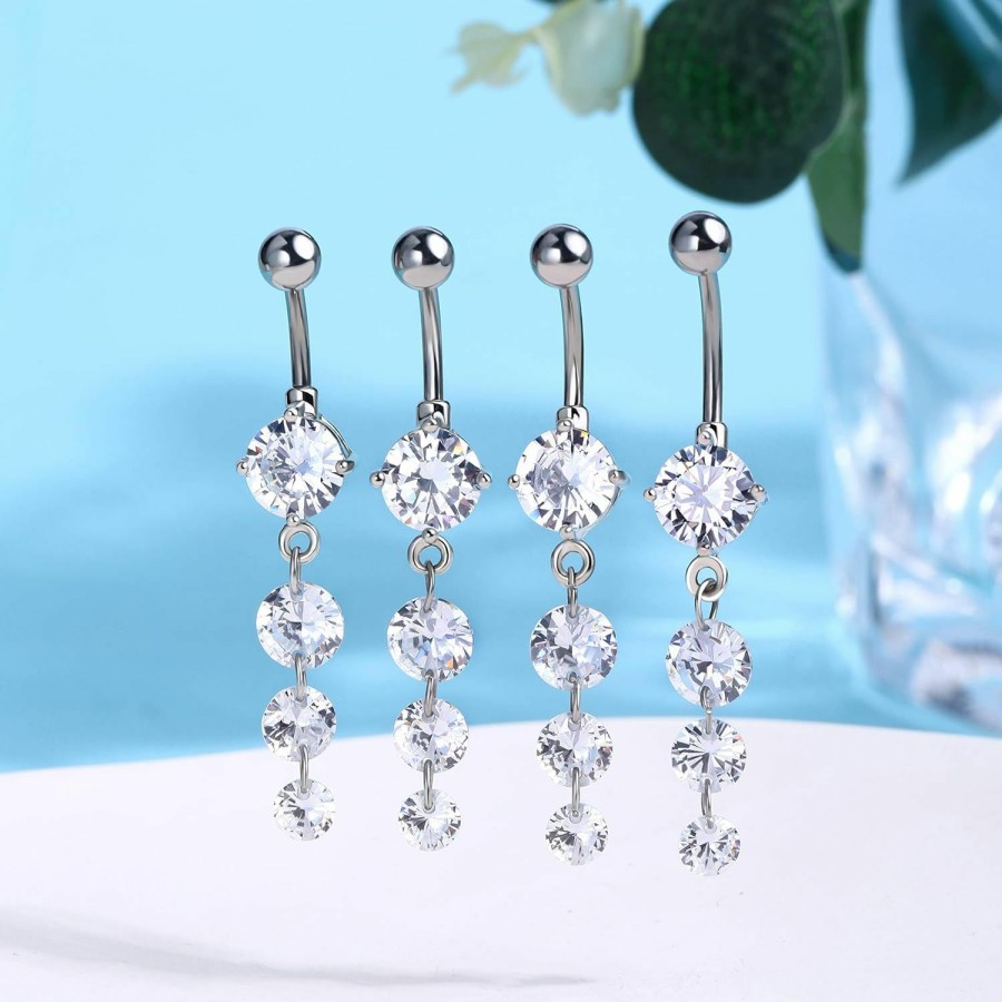 OUFER Oufer 14Mm Belly Button Ring, 316L Surgical Steel Navel Rings, Charming Cz Navel Piercing Dangle, Curved Barbell | Body Piercing Barbells