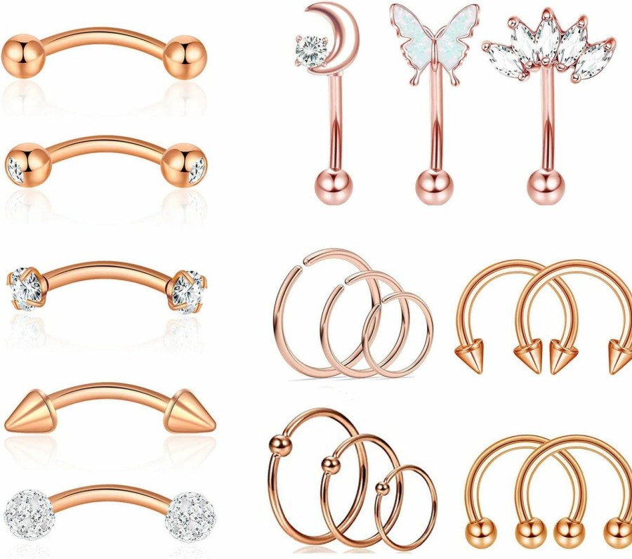 YACHY Yachy 18Pcs 16G Eyebrow Piercing Jewelry For Women Men, Eyebrow Rings Rook Earrings Rook Piercing Jewelry Belly Lip Ring Curved Barbells Eyebrow Piercing Cartilage Daith Helix Tragus Body Piercings | Body Piercing Barbells