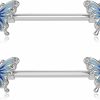 OUFER Oufer Butterfly Nipple Rings, 316L Surgical Steel Paved Shiny Clear Cz Nipple Barbells,14G Nipple Piercing Jewelry For Women | Body Piercing Barbells