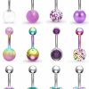 SCERRING Scerring Belly Button Rings 14G Stainless Steel Navel Belly Earring Cz Heart Opal Navel Ring Barbell Body Piercing Jewelry 12Pcs | Body Piercing Barbells