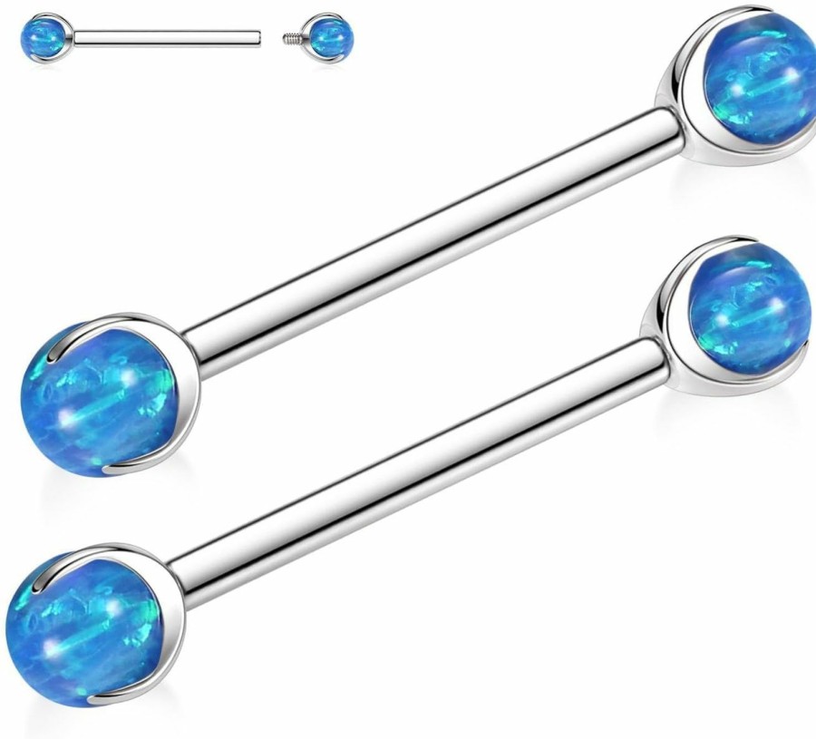 PEAKLINK Peaklink 14G Nipple Jewelry G23 Solid Titanium Nipple Rings 1 Pair Nipple Barbell Cz Opal Bridge Piercing Jewelry Straight Nipple Bar Internally Threaded Tongue Piercing Jewelry 12-18Mm For Women Men | Body Piercing Barbells