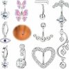 FIBO STEEL Fibo Steel 14G Belly Button Rings For Women 316L Surgical Steel Dangle Belly Rings Cz Butterfly Evil Eye Curved Reverse Navel Rings Barbell Belly Piercing Jewelry | Body Piercing Barbells