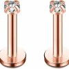 Ruifan Ruifan Rose Gold Plated Stainless Steel 2Mm/3Mm/4Mm Clear Cz Gem Internally Threaded Labret Monroe Lip Ring Tragus Nail Helix Earring Stud Barbell Piercing Jewelry 16G 8Mm 2Pcs | Body Piercing Barbells