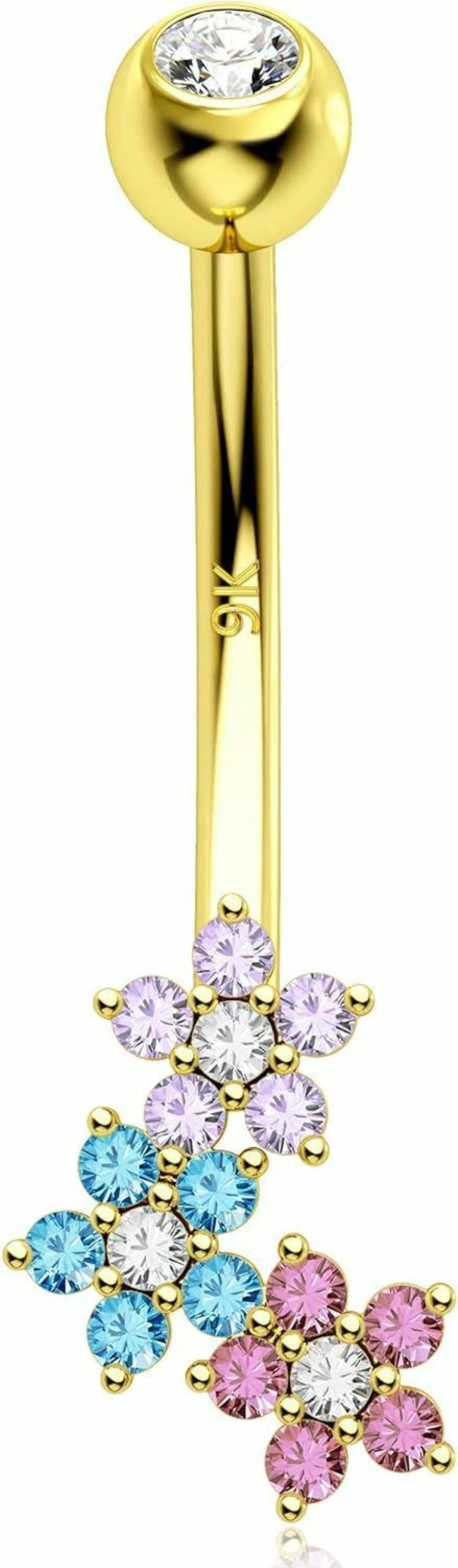 Melighting Melighting Solid Gold Belly Button Ring Gold Flower Belly Ring Clear Cz 9K Gold Belly Piercing Jewelry 14G Navel Ring For Women Girls | Body Piercing Barbells