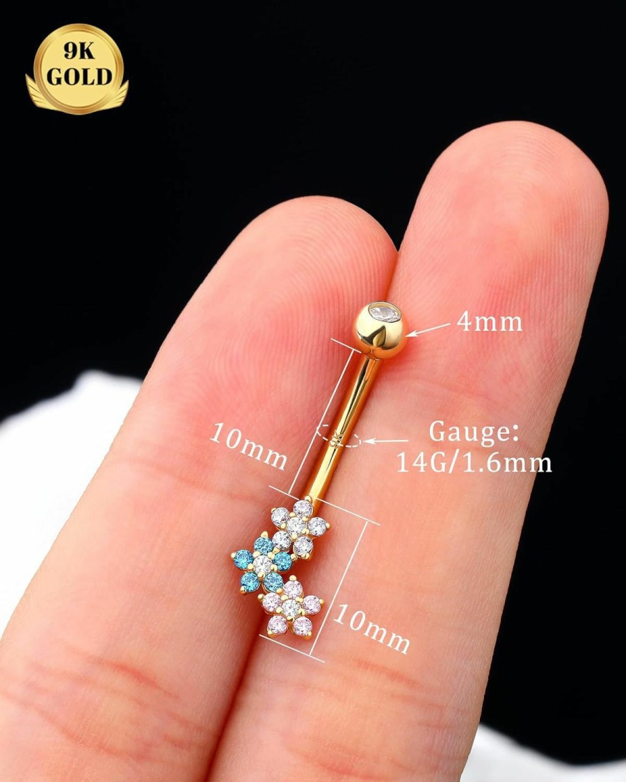 Melighting Melighting Solid Gold Belly Button Ring Gold Flower Belly Ring Clear Cz 9K Gold Belly Piercing Jewelry 14G Navel Ring For Women Girls | Body Piercing Barbells