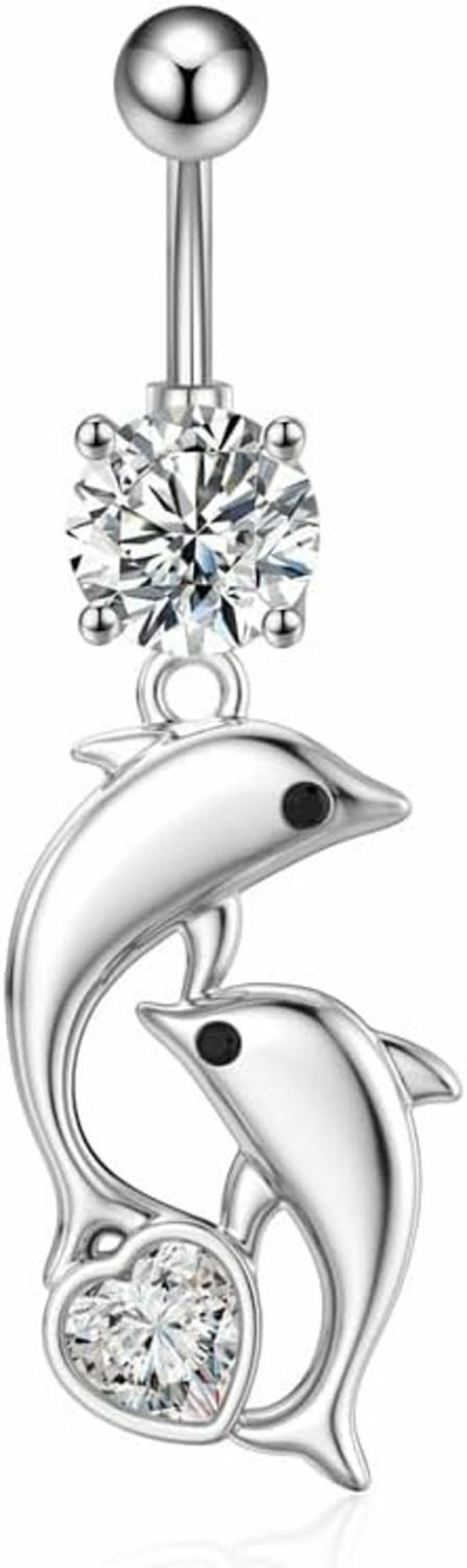 Niaspi Niaspi 14G Dolphin Belly Button Ring For Women Girls Stainless Steel Fashionable Cubic Zircon Curved Barbell Dangle Belly Navel Studs Body Piercing Jewelry | Body Piercing Barbells