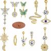 JeryWe Jerywe 10 Pcs Belly Button Rings Clicker Belly Ring For Women 14G Belly Button Rings Dangling Snake Evil Eye Heart Cz Butterfly Flower Belly Rings Surgical Steel Navel Rings Body Piercing Jewelry | Body Piercing Barbells