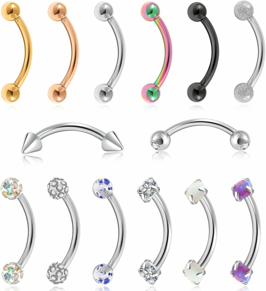 Yjbglrygf Yjbglrygf 16G Surgical Steel Eyebrow Rings Daith Rook Tragus Earring Eyebrow Studs Cartilage Curved Barbell Piercing Jewelry 8Mm/10Mm Women And Men | Body Piercing Barbells