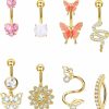 Dochais Dochais 8Pcs Belly Buton Ring Surgical Stainless Steel Belly Button Rings For Women Dangle Belly Button Rings Butterfly Cubic Zirconia Body Piercing Jewelry | Body Piercing Barbells