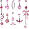 FIASASO Fiasaso 8 Pcs 14G Pink Belly Button Ring For Women 316L Surgical Steel Belly Ring Cute Pink Cz Dangle Belly Piercing Navel Rings Barbell Body Piercing Jewelry | Body Piercing Barbells