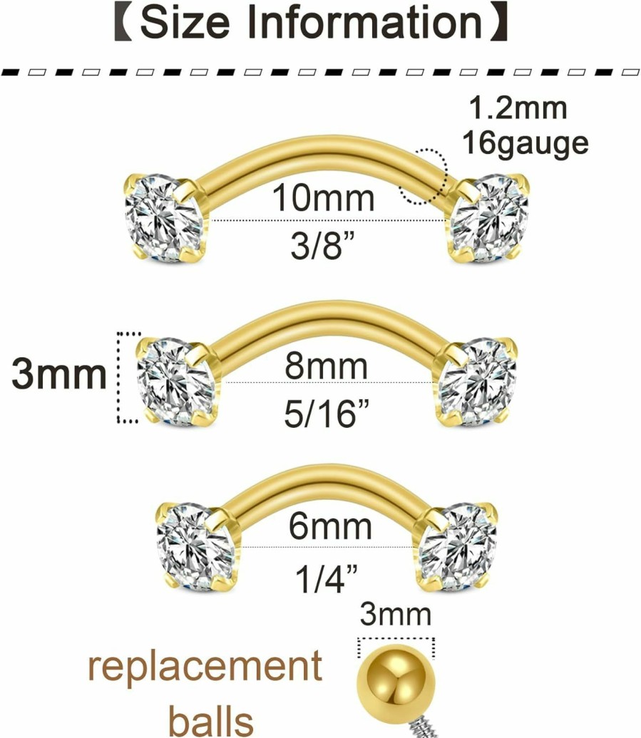 QWALIT Qwalit Rook Piercing Jewelry Rook Earrings Internally Threaded Eyebrow Piercing Jewelry Eyebrow Rings Eyebrow Piercing Surgical Steel 16G Vertical Labret Lip Jewelry | Body Piercing Barbells