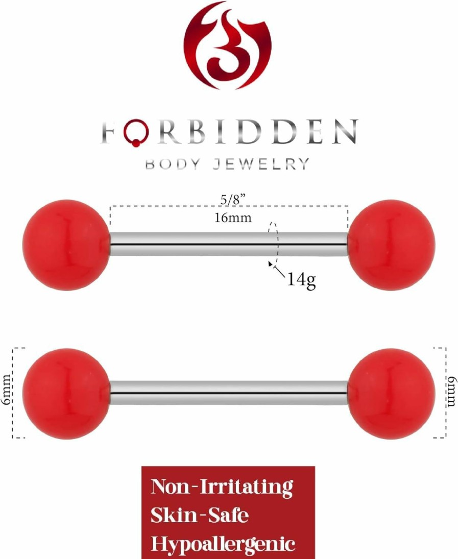 Forbidden Body Jewelry Forbidden Body Jewelry 14G 16Mm (5/8 Inch) Hypoallergenic Titanium Double Ball Nipple & Tongue Ring Barbells | Body Piercing Barbells