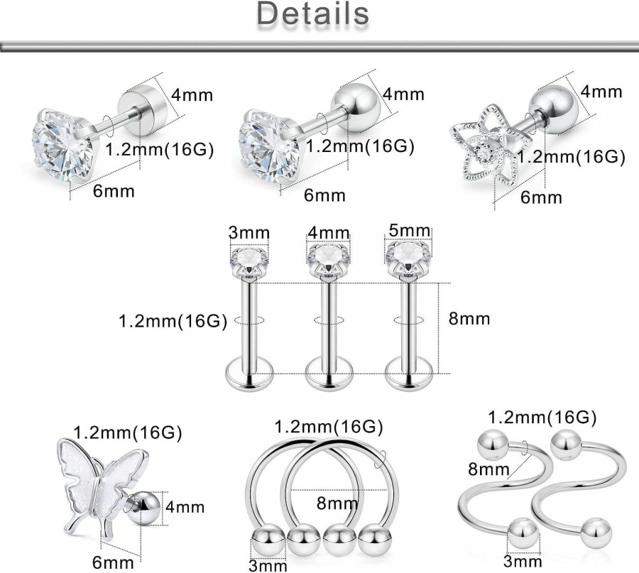 Yaalozei Yaalozei 30Pcs 16G Cartilage Earrings For Women Forwards Helix Earring Hoop Rook Daith Conch Tragus Earrings Stainless Steel Piercing Jewelry For Women Men | Body Piercing Barbells