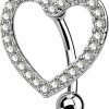 OUFER Oufer Belly Button Rings, Heart Reverse Navel Rings, Paved Cz Crystal Belly Piercing Jewelry, 14G Surgical Steel Curved Barbells For Women | Body Piercing Barbells