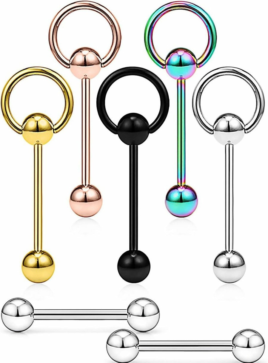 Prjndjw Prjndjw 14G Tongue Rings Door Knocker Tongue Ring Surgical Steel Tongue Rings Body Piercing Jewelry For Women Men 7Pcs 16Mm Mixcolour | Body Piercing Barbells