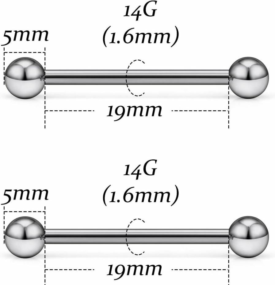 Vsnnsns Vsnnsns 14G 16G G23 Titanium Straight Barbell Piercing Jewelry Tongue Rings Nipple Rings Piercing Jewelry Industrial Earrings Barbell Cartilage Tragus Piercing Jewelry For Women Men 6Mm - 38Mm | Body Piercing Barbells