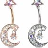 TinCiy 2Pcs 14G Belly Button Rings Moon And Star Navel Ring 316L Surgical Steel Cubic Zirconia Body Piercing Jewelry | Body Piercing Barbells