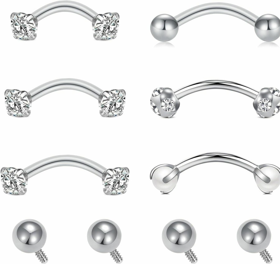 MODRSA Modrsa Rook Piercing Jewelry Rook Earrings For Women Eyebrow Rings Surgical Steel Vertical Labret Jewelry 16G 14G Curved Barbell Snug Daith Surface Tragus Piercing Jewelry Silver Gold | Body Piercing Barbells