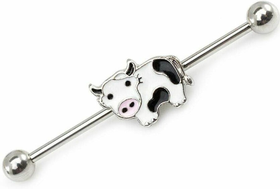 BodyJewelryOnline Industrial Barbell Cartilage Earring 316L Surgical Steel Industrial Ring 14G Industrial Piercing Cute Cow Industrial Jewelry 1 1/2 Inch Industrial Bar Piercing Jewelry For Women 38Mm | Body Piercing Barbells