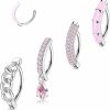 FIBO STEEL Fibo Steel 4Pcs Clicker Belly Button Rings For Women 316L Surgical Steel Belly Rings Cz Dangle Curved Reverse Navel Rings Pink Blue Belly Piercing Jewelry Barbell 14G | Body Piercing Barbells