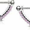 Forbidden Body Jewelry Forbidden Body Jewelry Pair Of Surgical Steel 9/16 Inch (14Mm) Cz Lined Black Accent Sexy Dangle Nipple Rings | Body Piercing Barbells