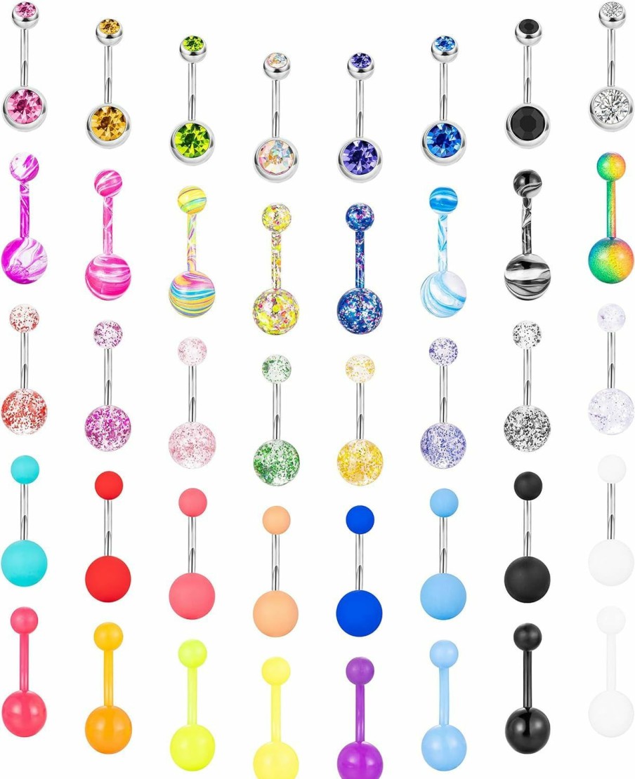 SOMEITIA Someitia 40 Pcs 14G Stainless Steel Colorful Belly Button Rings For Women Girls Belly Rings Barbells Navel Rings Belly Piercing Jewelry 10Mm 12Mm | Body Piercing Barbells