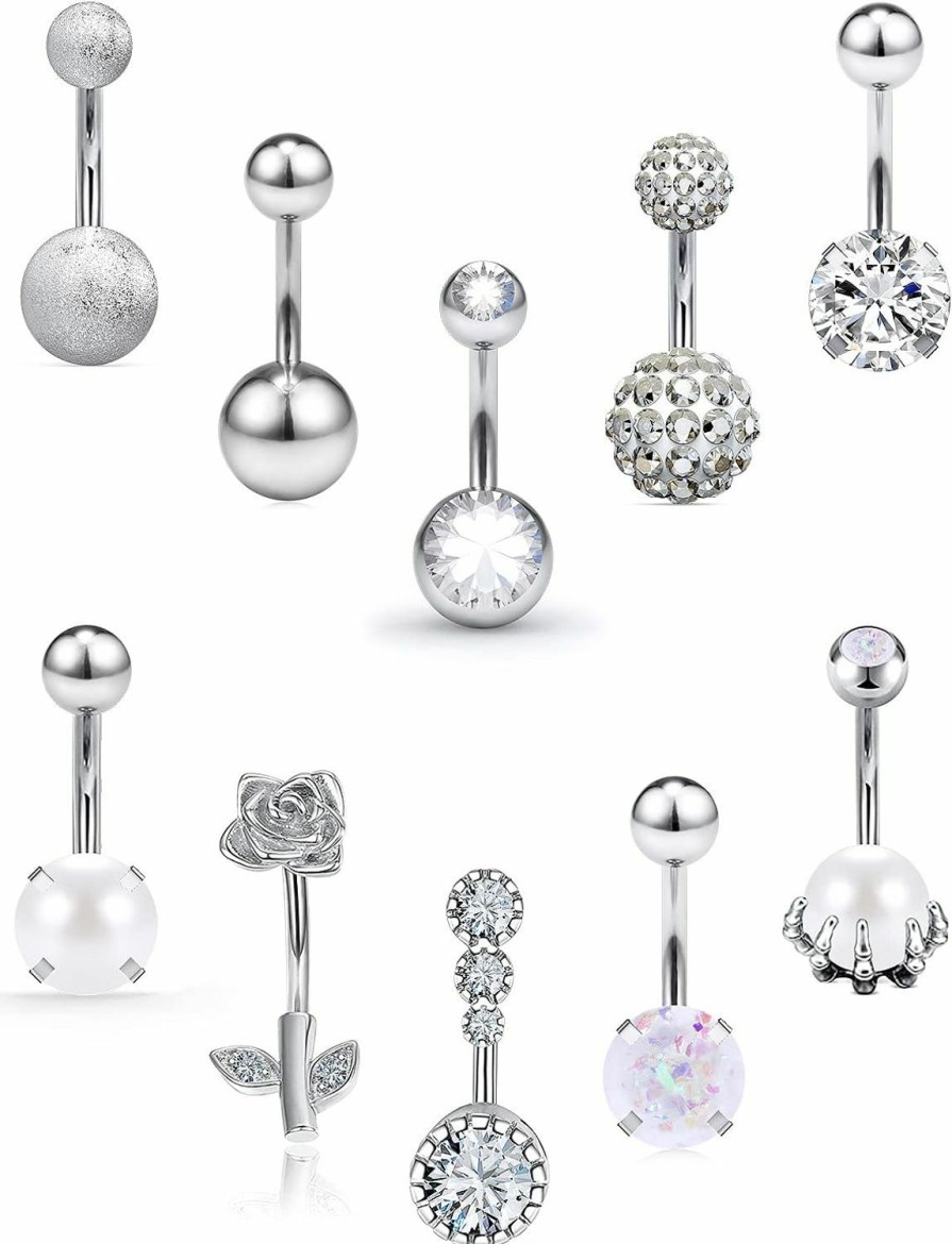 Vsnnsns Vsnnsns 14G Belly Button Rings Belly Rings For Women Stainless Steel Belly Piercing Jewelry Surgical Steel Belly Button Rings Curved Navel Ring Barbell Cz Body Jewelry Piercing 10 Pcs | Body Piercing Barbells