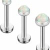 Ruifan Ruifan Opal Jeweled Internally Threaded Stainless Steel Labret Monroe Lip Ring Tragus Helix Earring Stud 16G 1/4\" 6Mm 3Pcs | Body Piercing Barbells