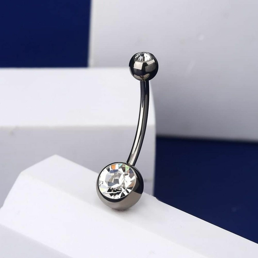 OUFER Oufer Belly Button Rings G23 Solid Titanium 14G Clear Cz Belly Rings Navel Piercing Jewelry Navel Rings | Body Piercing Barbells