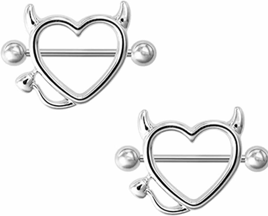 MIFYNN Mifynn 1 Pair Nipple Rings For Women,Devil Heart Nipple Rings Surgical Steel Nipple Piercing Bar Shield Cover Barbell Sexy Piercings Nipple Hoops Piercing Jewelry For Girls | Body Piercing Barbells