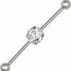 Forbidden Body Jewelry Forbidden Body Jewelry 14G Surgical Steel 38Mm (1.5 Inch) Clear Solitaire Cz Crystal Industrial Barbell, 5Mm Balls | Body Piercing Barbells