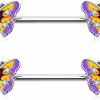 Jewseen Jewseen Butterfly Nipple Rings 14G Nipple Piercing Jewelry 316L Surgical Steel Nipple Barbell Cz Nipple Bars Bridge Piercing Jewelry Body Piercing Jewelry For Women | Body Piercing Barbells