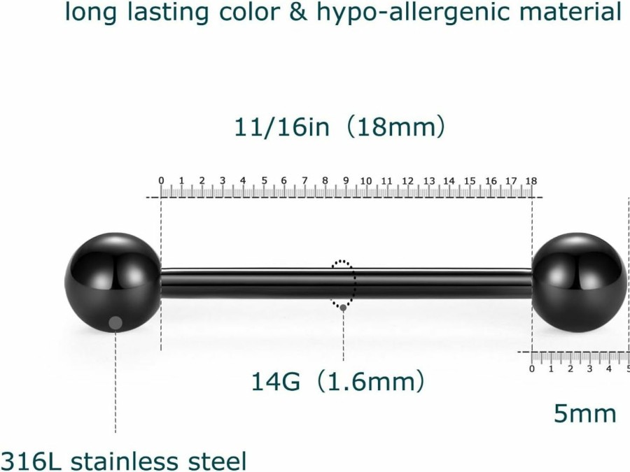 VCMART Vcmart 12Mm-18Mm 14G Tongue Rings Nipple Straight Barbells Surgical Steel Body Piercing Jewelry | Body Piercing Barbells