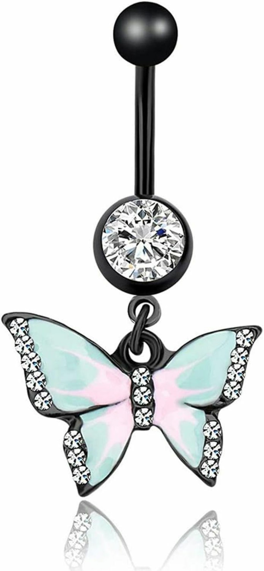 TinCiy 14G 316L Surgical Steel Belly Button Rings Cute Butterfly Cubic Zirconia Dangle Navel Ring Body Piercing Jewelry | Body Piercing Barbells