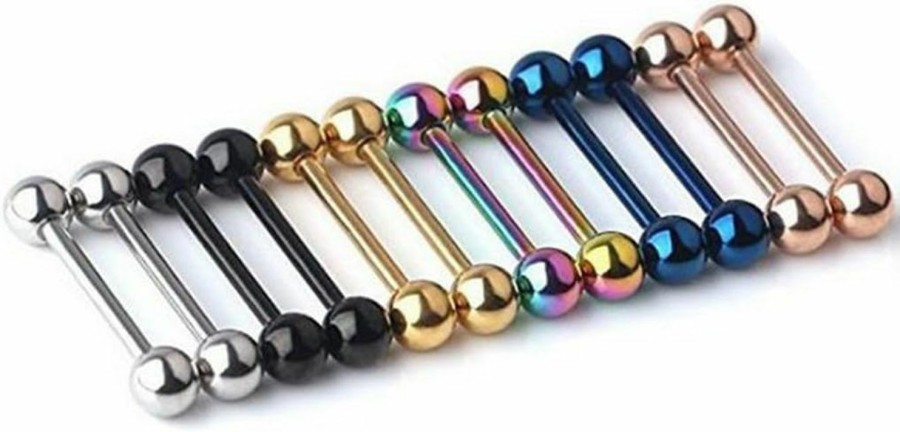 Kiokioa Kiokioa 12Pc 14G Mix-Color Stainless Steel Straight Barbell Tongue Rings Bars Piercing 5/8\" Length | Body Piercing Barbells