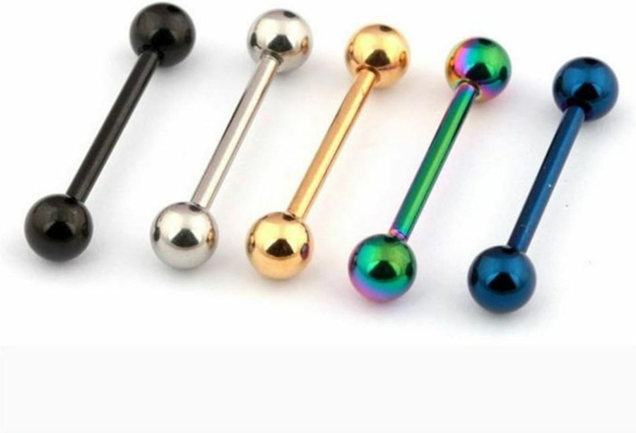 Kiokioa Kiokioa 12Pc 14G Mix-Color Stainless Steel Straight Barbell Tongue Rings Bars Piercing 5/8\" Length | Body Piercing Barbells