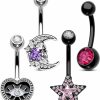 COCHARM Cocharm 4Pcs Black Pink Belly Button Rings Black Skull Moon Belly Piercing Heart Belly Rings 14G Goth Belly Button Rings Black Gothic Belly Navel Rings | Body Piercing Barbells