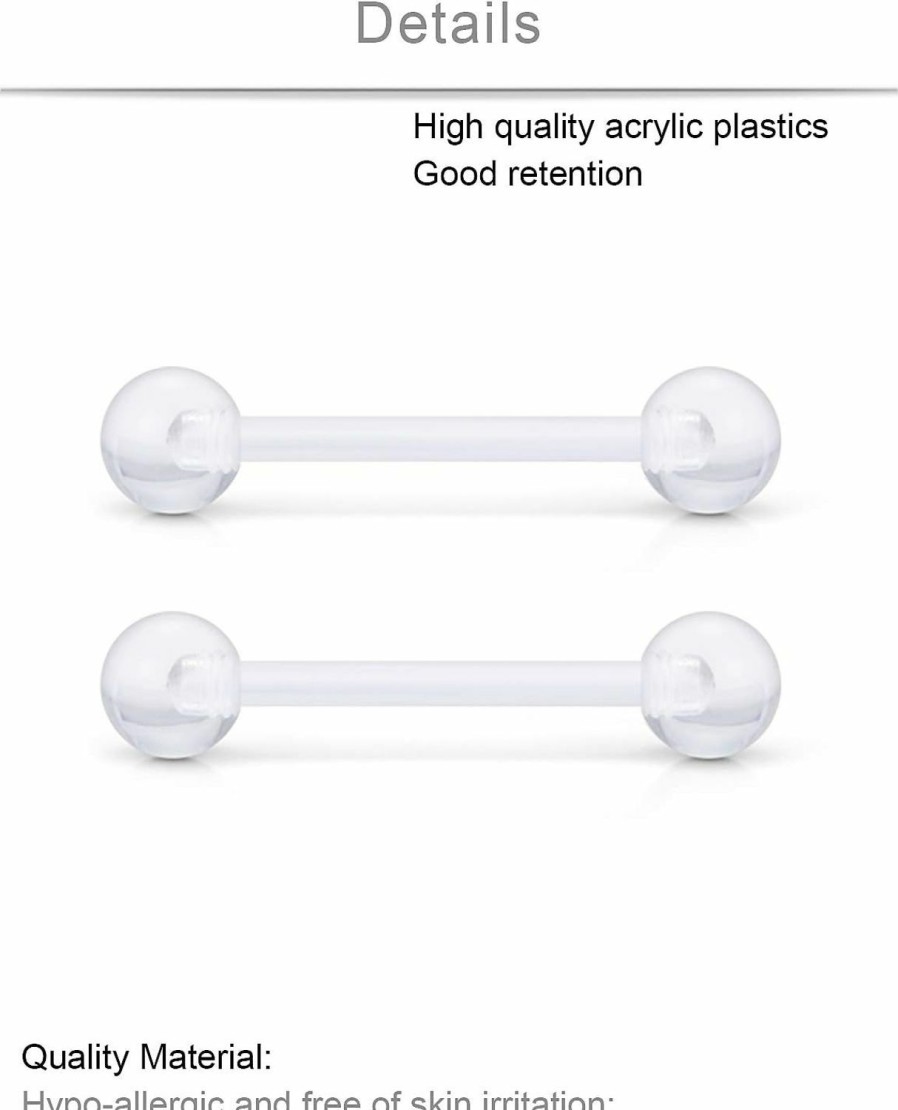 SCERRING Scerring 14G Tongue Rings Acrylic Tongue Piercing Jewelry Flexible Straight Tongue Nipple Rings Barbells Piercing Bars 16Mm 5/8\" For Women Men 48Pcs | Body Piercing Barbells