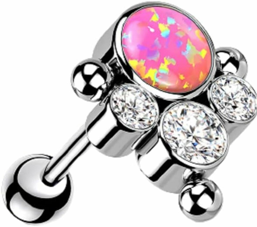 Pierced Owl Pierced Owl - 16Ga G23 Implant Grade Titanium Synthetic Opal With Cz Crystal Ball Cluster Threadless Push-In Barbell | Body Piercing Barbells