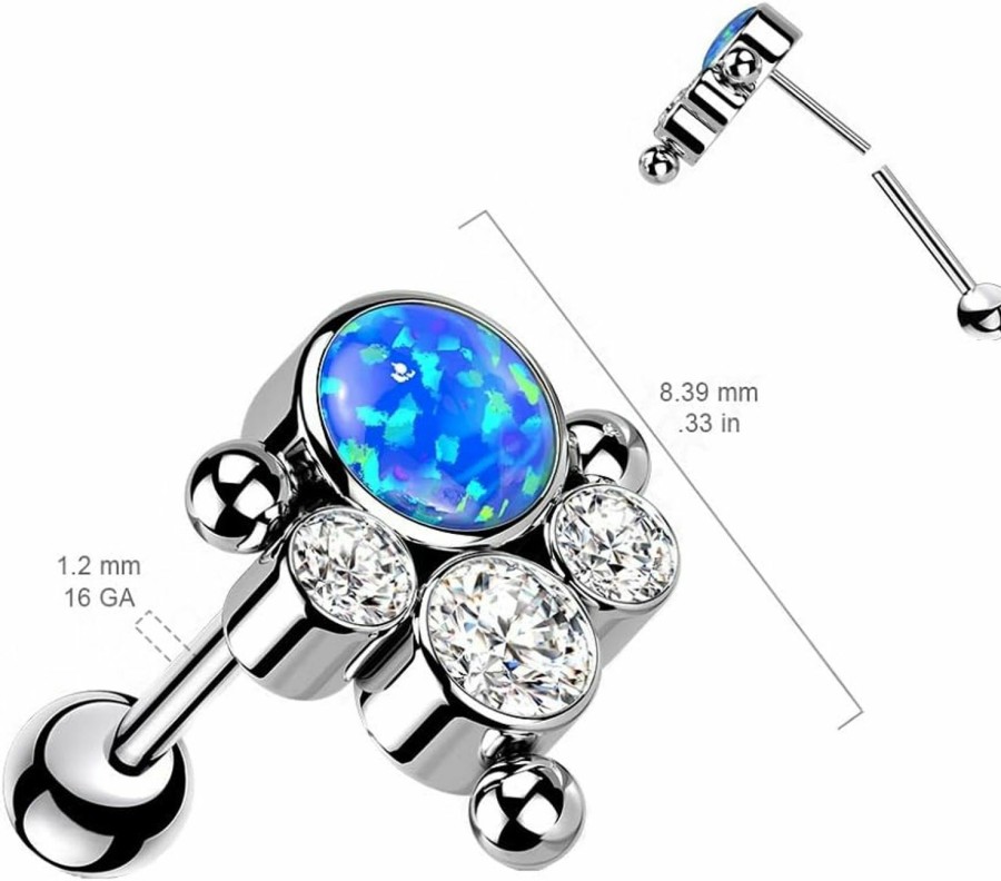 Pierced Owl Pierced Owl - 16Ga G23 Implant Grade Titanium Synthetic Opal With Cz Crystal Ball Cluster Threadless Push-In Barbell | Body Piercing Barbells