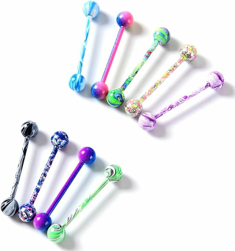 Tanyoyo Tanyoyo 14G 18 Pcs Colorful Ball Tongue Rings Stainless Steel Barbell Tongue Straight Ring Retainer Nipple Ring Bar Length 16Mm For Women Men | Body Piercing Barbells