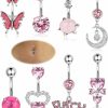 Florideco Florideco 14G Belly Button Ring For Women Surgical Steel Belly Barbell Piercing Jewelry Cute Cz Heart Butterfly Belly Ring Navel Rings Pack | Body Piercing Barbells