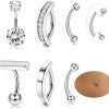 Florideco Florideco 6Pcs 14G Belly Button Rings For Women Surgical Steel Belly Rings Clicker Cz Navel Rings Simple Small Belly Ring Body Jewelry 10Mm 12Mm Curved Barbell | Body Piercing Barbells