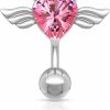 Pierced Owl Pierced Owl - 14Ga Flying Heart With Angel Wings Top Down 316L Surgical Stainless Steel Navel Belly Button Ring | Body Piercing Barbells