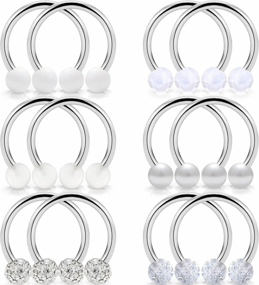 SCERRING Scerring 6 Pairs 14G Stainless Steel Horseshoe Nipple Rings Hoop Cartilage Earrings Nipplerings Piercing Jewelry For Women Men 14Mm 16Mm | Body Piercing Barbells