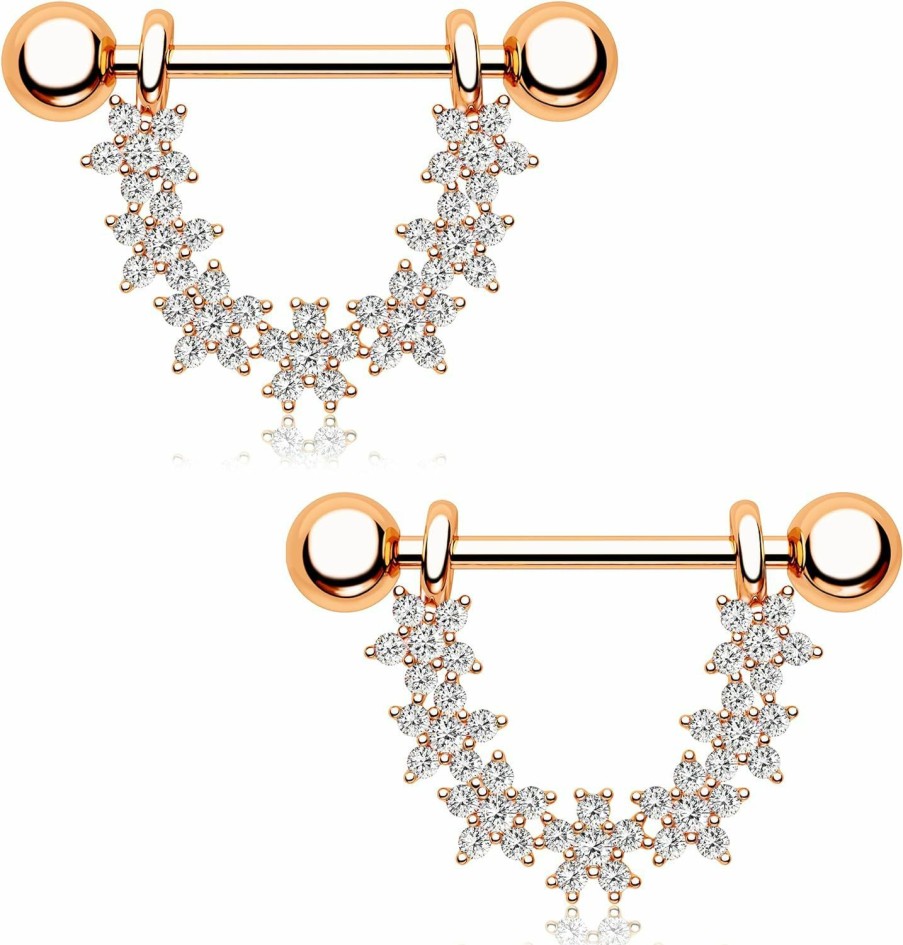 Melighting Melighting Nipple Rings 14G Flower Nipple Barbell Gingerbread Man Nipple Piercing Jewelry For Women Stainless Steel 316L Clear Cz 14Mm Nipple Jewelry Body Piercing Jewelry | Body Piercing Barbells