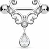 Generic Pair Of Cz Tear Drop Dangle Heart 14K Gold Plated Nipple Rings Barbell 14G 9/16\" - Silver | Body Piercing Barbells