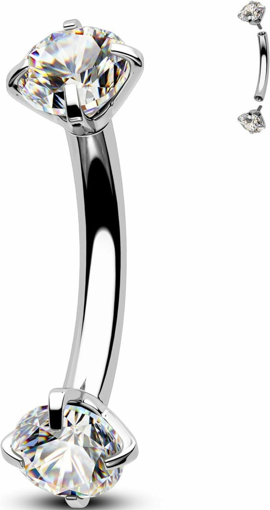 CM Crareesi Mania Cm Crareesi Mania Rook Earrings 316L Stainless Steel Rook Piercing Jewelry 16Gauge Eyebrow Piercing Jewelry Double Clear Cz Curved Barbell Rook Earring For Women | Body Piercing Barbells